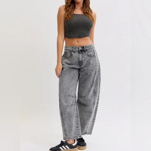 NWT Cello Denim Washed Grey Barrel Horseshoe Relaxed Fit Jeans Pants - Picture 10 of 10